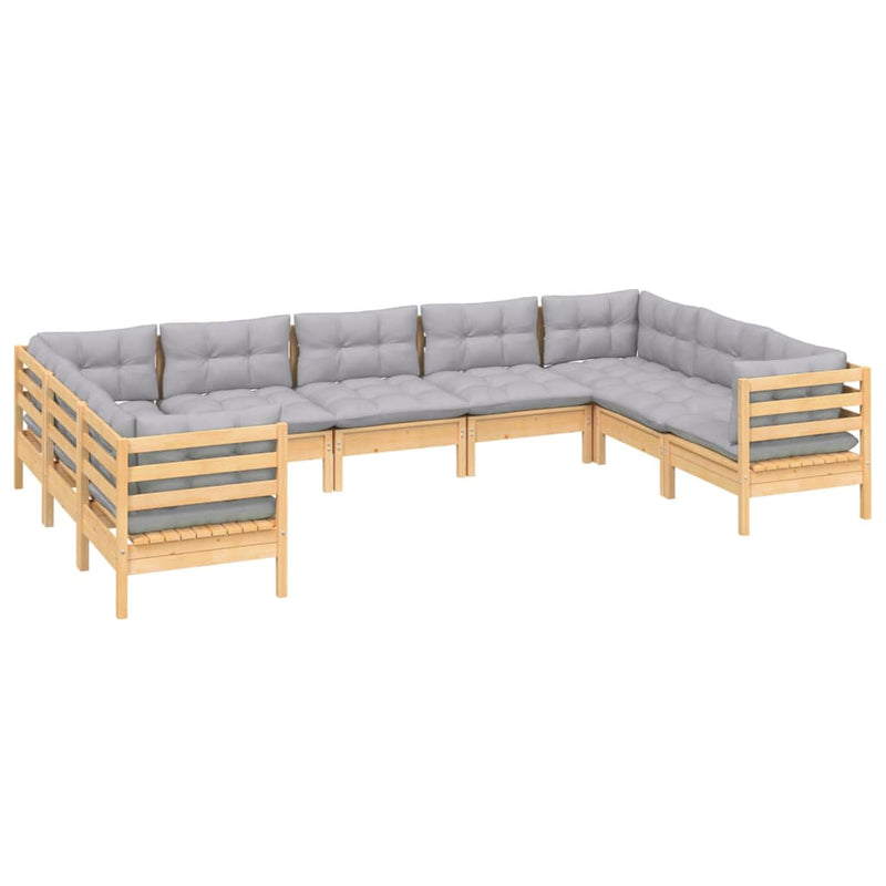 vidaXL 9 Piece Garden Lounge Set with Grey Cushions Pinewood