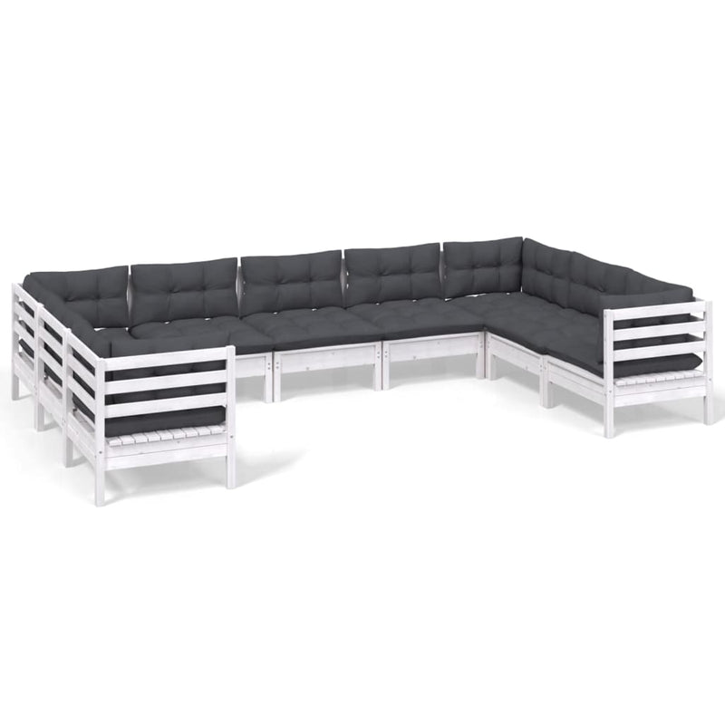 vidaXL 9 Piece Garden Lounge Set with Cushions White Pinewood