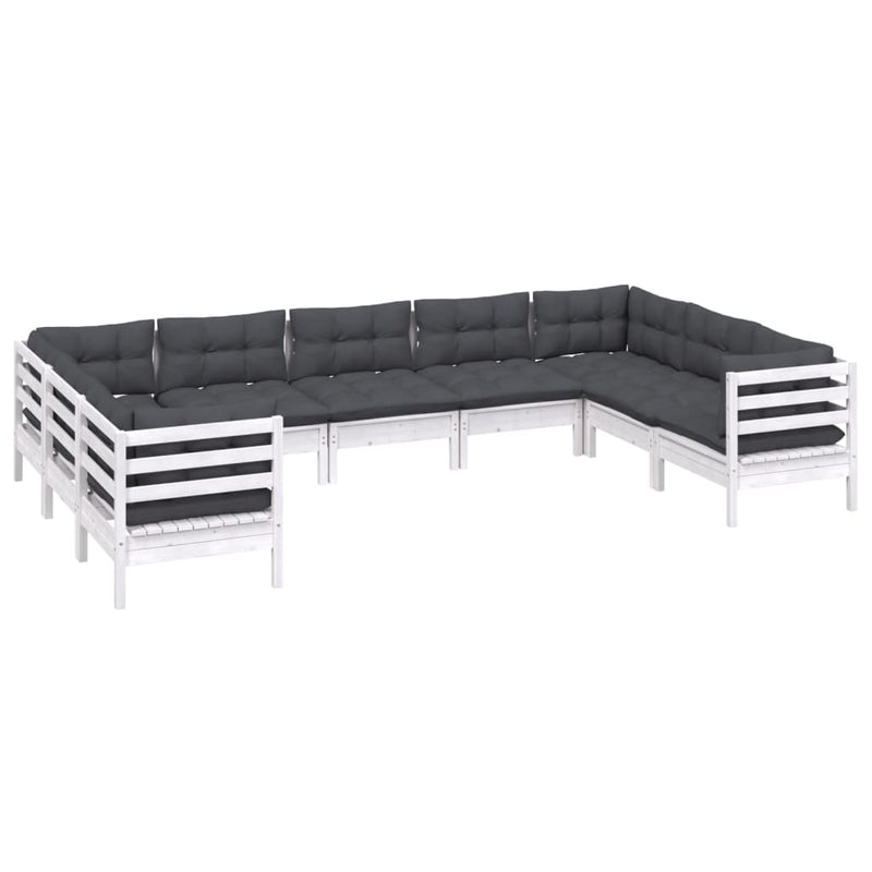 vidaXL 9 Piece Garden Lounge Set with Cushions White Pinewood