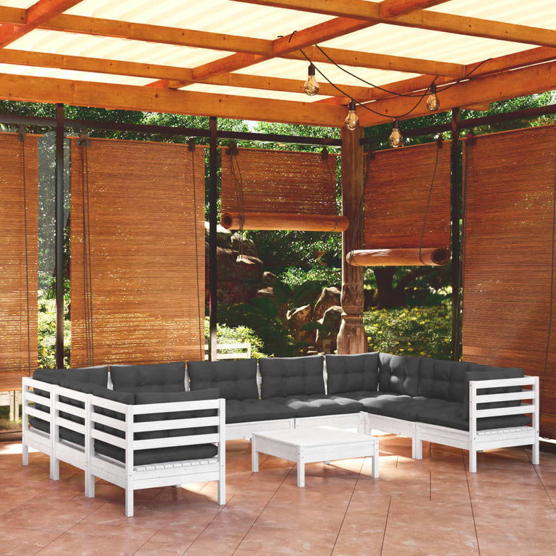 vidaXL 10 Piece Garden Lounge Set with Cushions White Pinewood