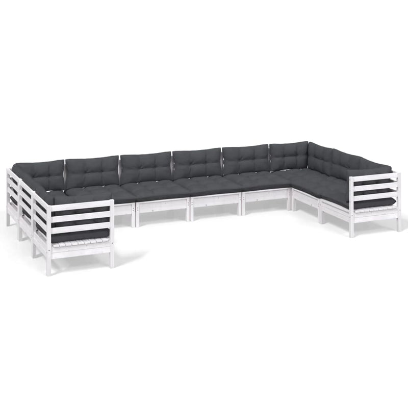 vidaXL 10 Piece Garden Lounge Set with Cushions White Pinewood