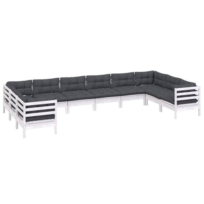 vidaXL 10 Piece Garden Lounge Set with Cushions White Pinewood