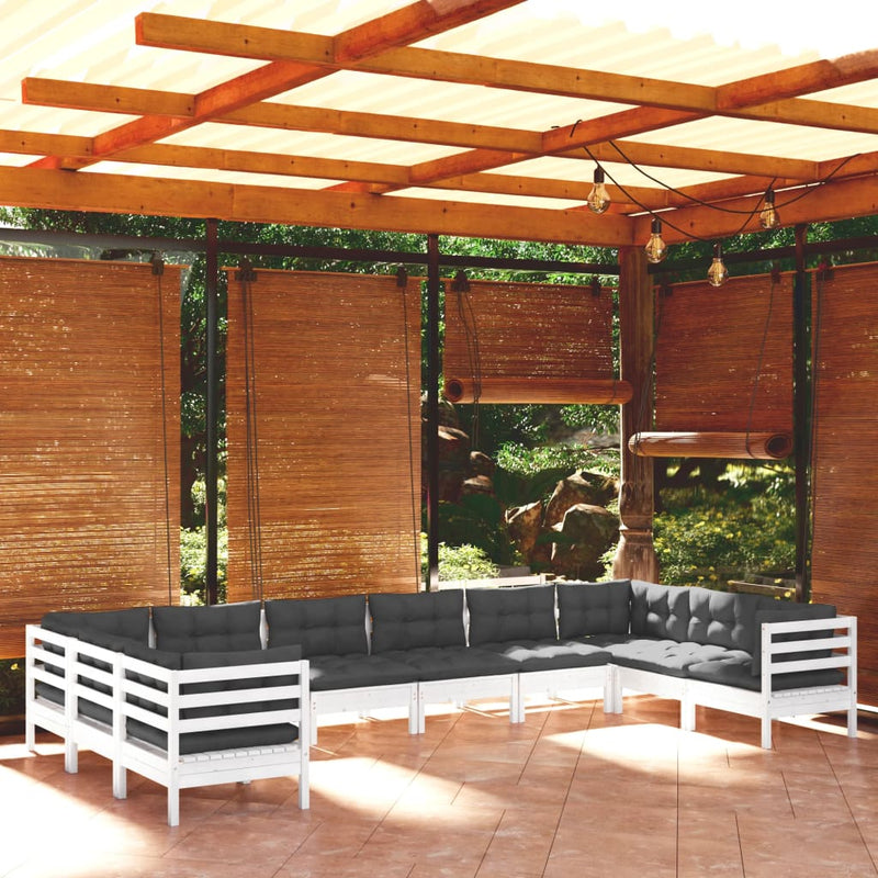 vidaXL 10 Piece Garden Lounge Set with Cushions White Pinewood