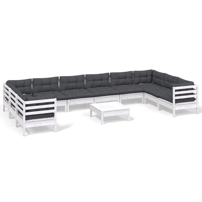 vidaXL 11 Piece Garden Lounge Set with Cushions White Pinewood