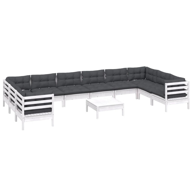 vidaXL 11 Piece Garden Lounge Set with Cushions White Pinewood