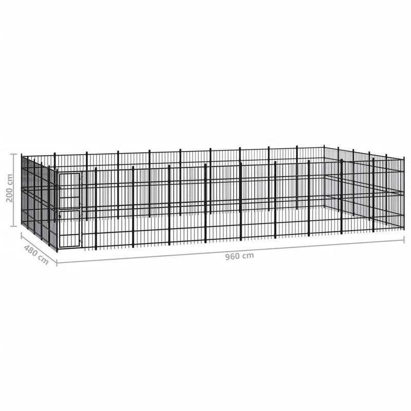 vidaXL Outdoor Dog Kennel Steel 46.08 m²