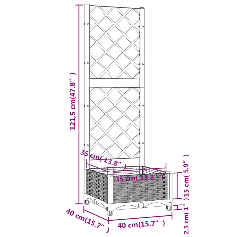 vidaXL Garden Planter with Trellis Blue Grey 40x40x121.5 cm PP