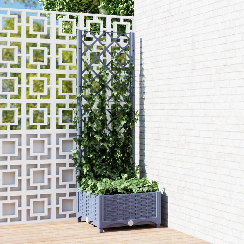 vidaXL Garden Planter with Trellis Blue Grey 40x40x121.5 cm PP