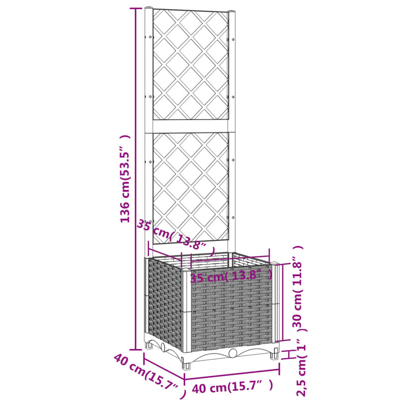 vidaXL Garden Planter with Trellis Black 40x40x136 cm PP