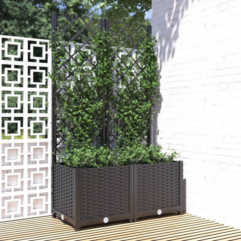 Garden Planter with Trellis Black 80x40x136 cm PP