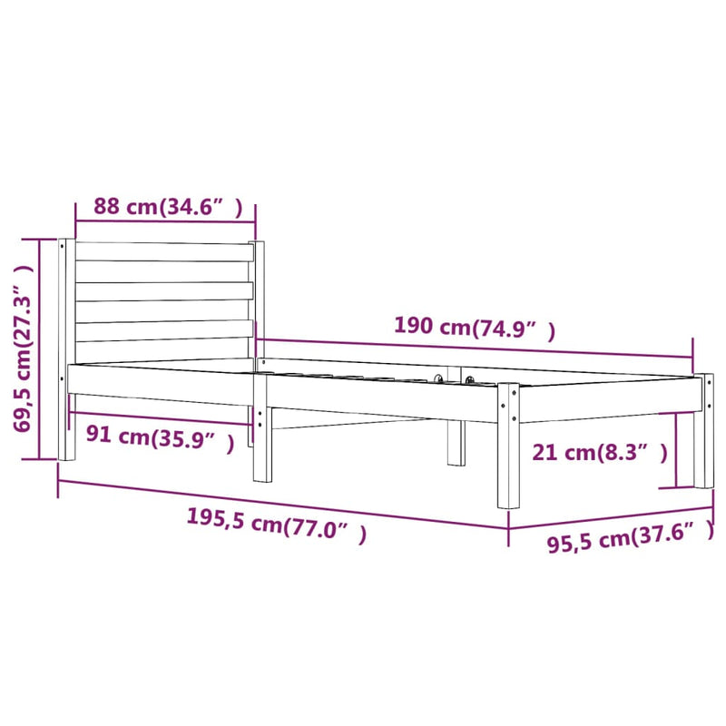 Bed Frame Solid Wood Pine 92x187 cm Single Size