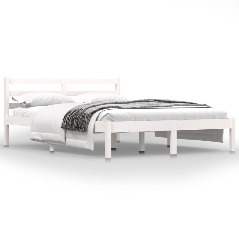 Bed Frame Solid Wood Pine White 137x187 cm Double Size