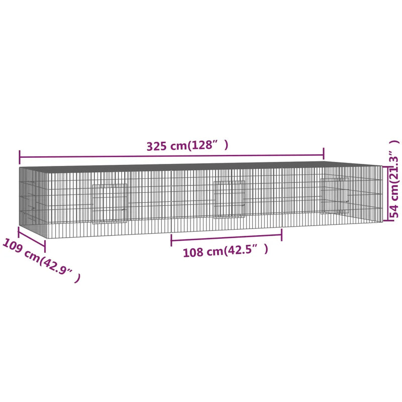 3-Panel Rabbit Cage 325x109x54 cm Galvanised Iron