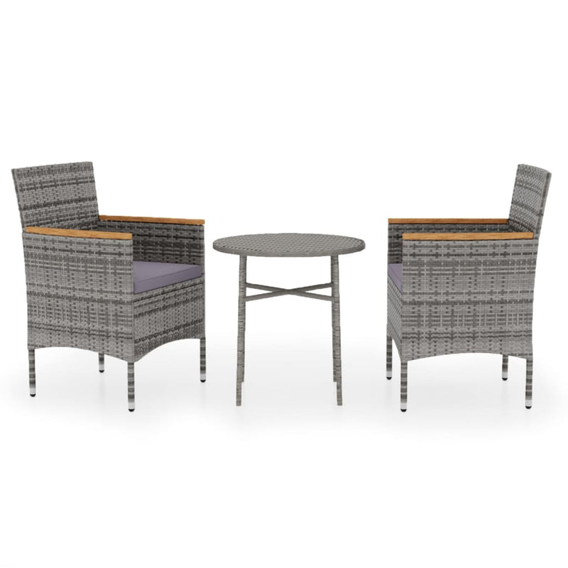 vidaXL 3 Piece Garden Dining Set Poly Rattan Grey
