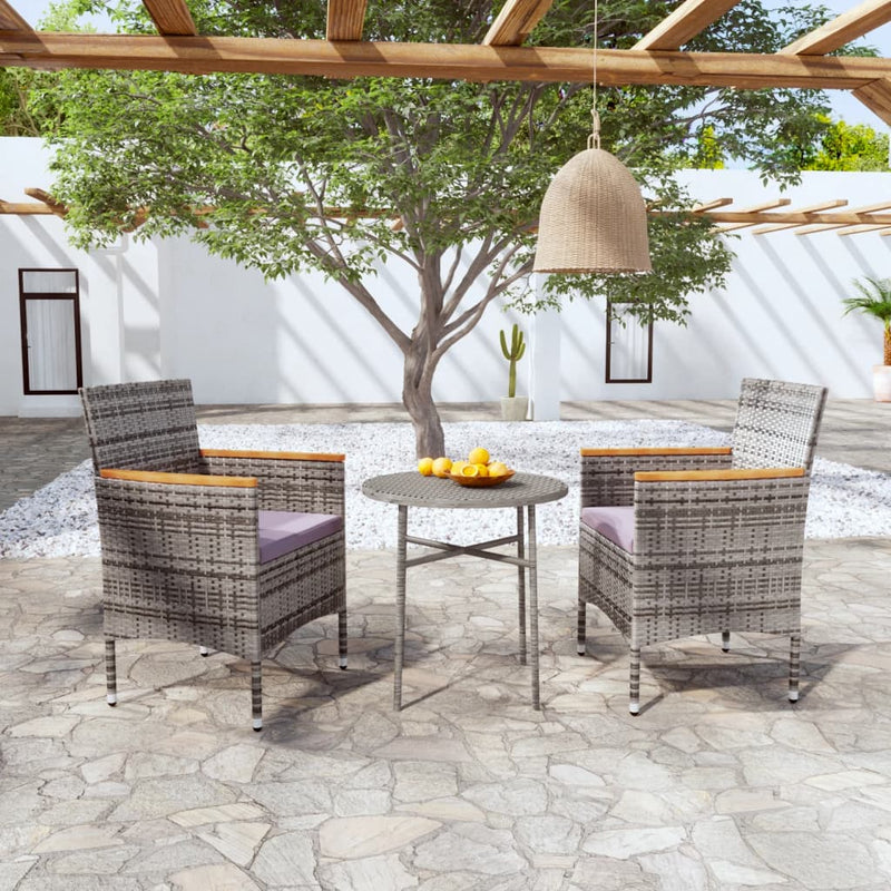 vidaXL 3 Piece Garden Dining Set Poly Rattan Grey
