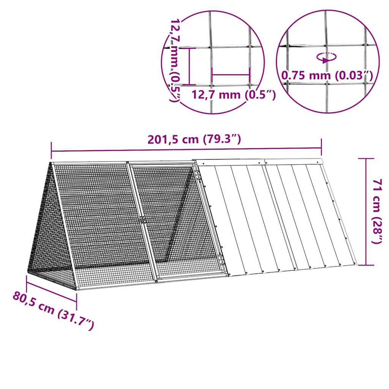 vidaXL Rabbit Cage Grey 201.5x80.5x71 cm Galvanised Steel