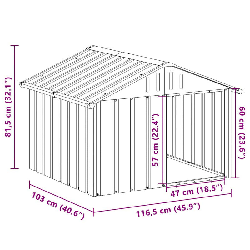 vidaXL Dog House Anthracite 116.5x103x81.5 cm Galvanised Steel