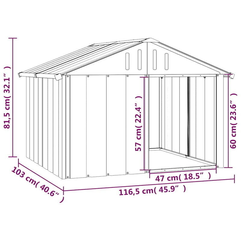 vidaXL Dog House Grey 116.5x103x81.5 cm Galvanised Steel