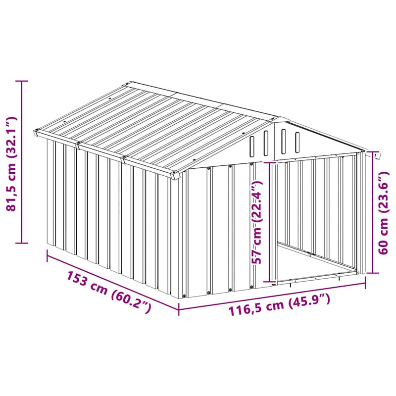 vidaXL Dog House Grey 116.5x153x81.5 cm Galvanised Steel