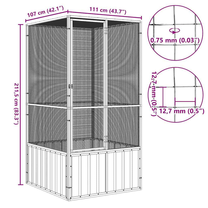 vidaXL Bird Cage Grey 111x107x211.5 cm Galvanised Steel