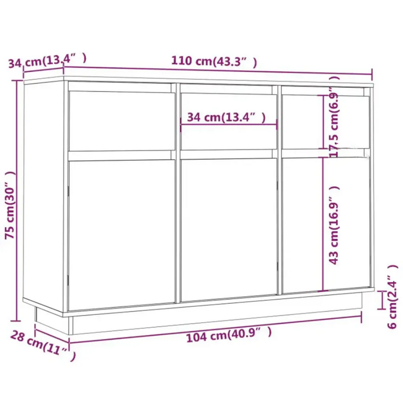 Sideboard 110x34x75 cm Solid Wood Pine
