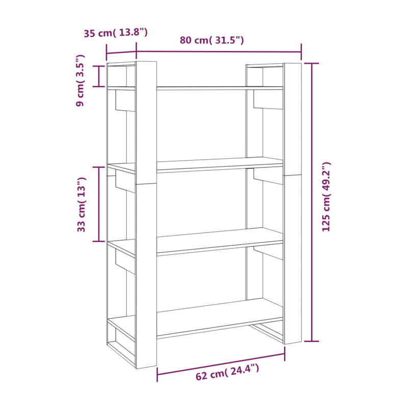 vidaXL Book Cabinet/Room Divider White 80x35x125 cm Solid Wood Pine