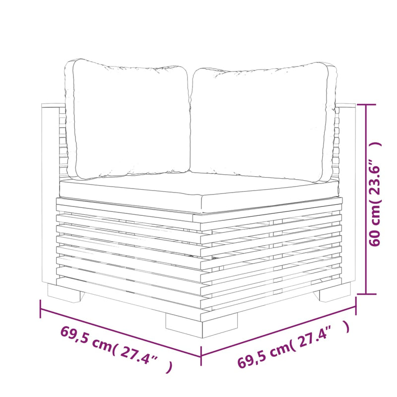 vidaXL Garden Corner Sofa with Cream Cushions Solid Wood Teak