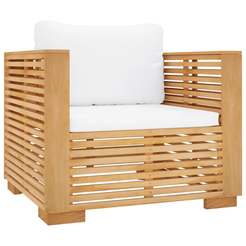 vidaXL Garden Sofa Chair with Cream Cushions Solid Wood Teak