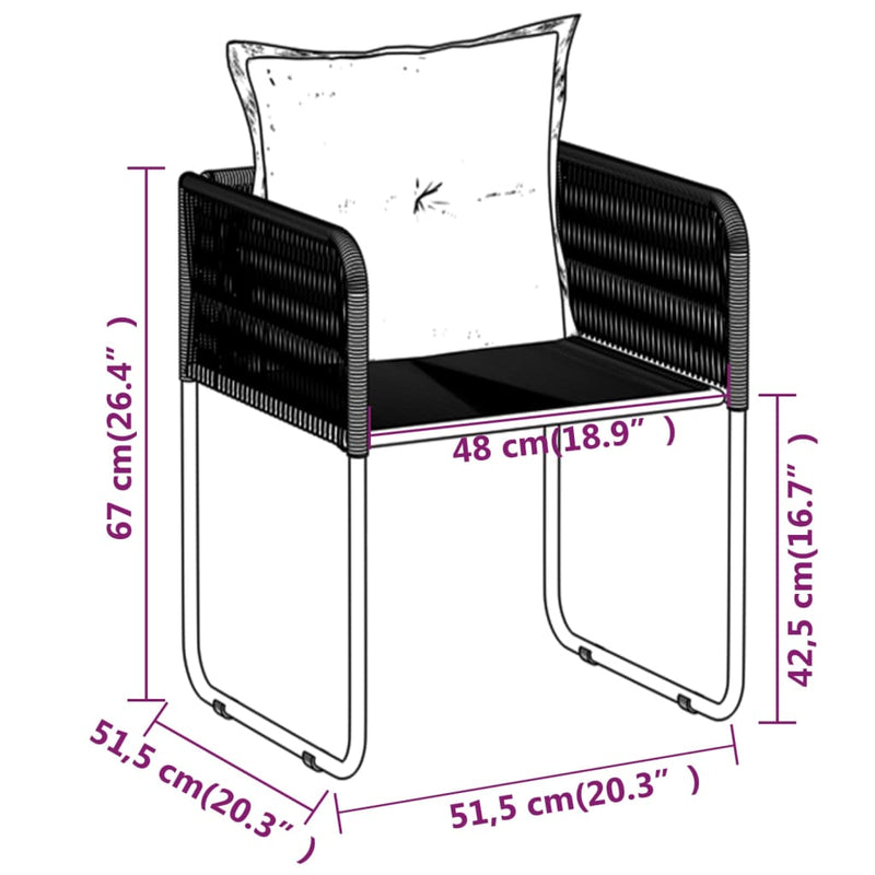 vidaXL 3 Piece Garden Dining Set Black