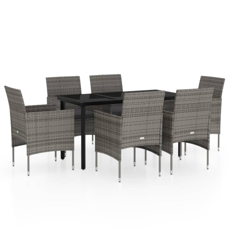 vidaXL 7 Piece Garden Dining Set with Cushions Grey and Black