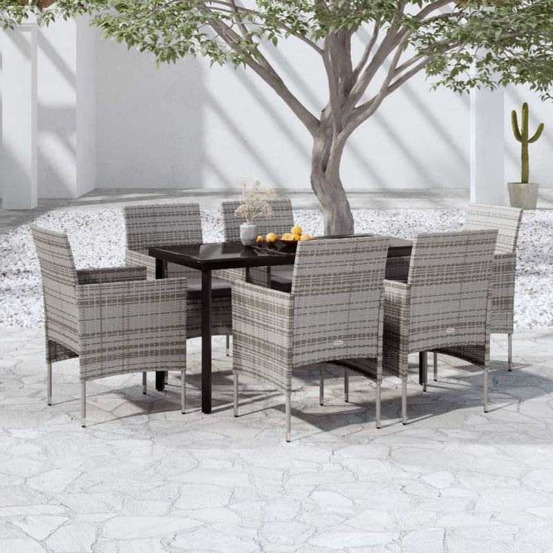 vidaXL 7 Piece Garden Dining Set with Cushions Grey and Black
