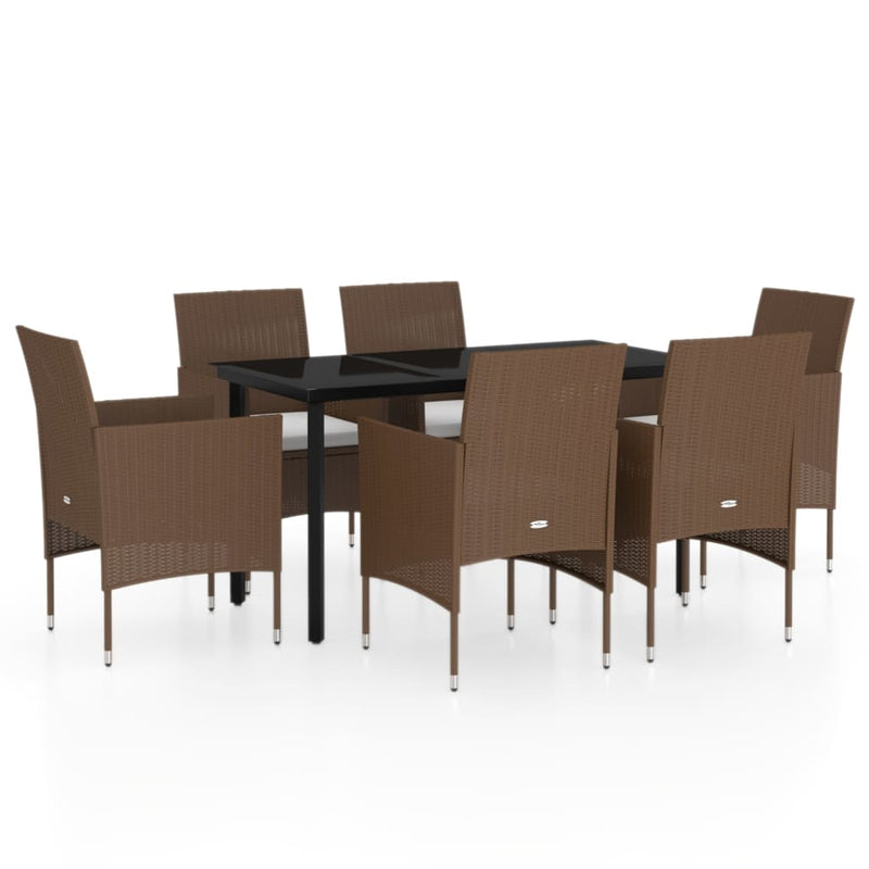 vidaXL 7 Piece Garden Dining Set with Cushions Brown and Black