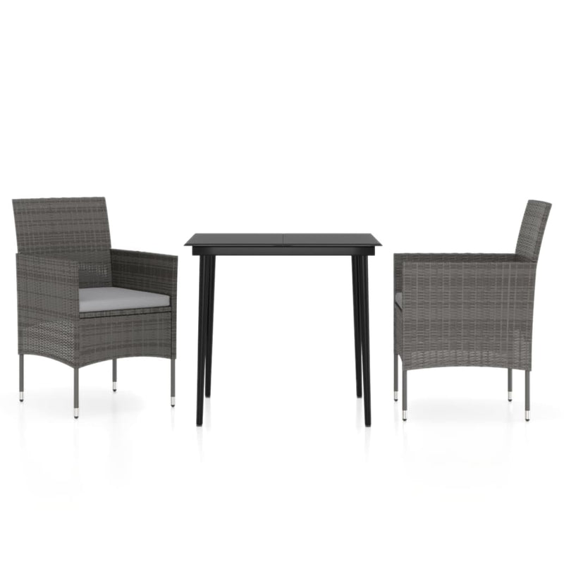 vidaXL 3 Piece Garden Dining Set with Cushions Grey and Black