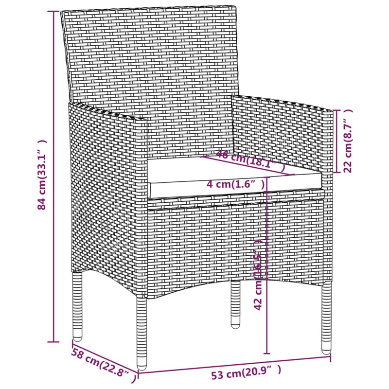 vidaXL 3 Piece Garden Dining Set with Cushions Grey and Black