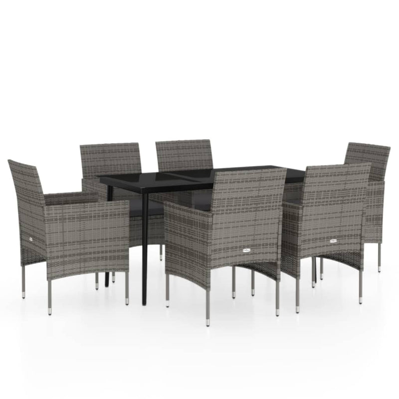 vidaXL 7 Piece Garden Dining Set with Cushions Grey and Black