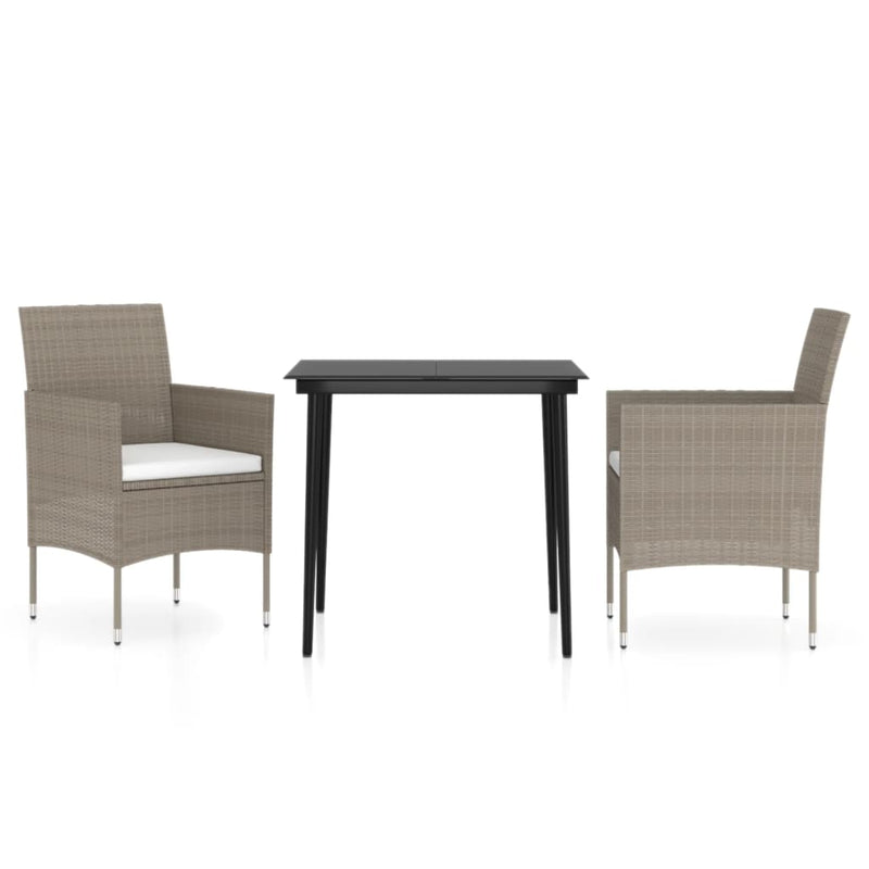 vidaXL 3 Piece Garden Dining Set with Cushions Beige and Black