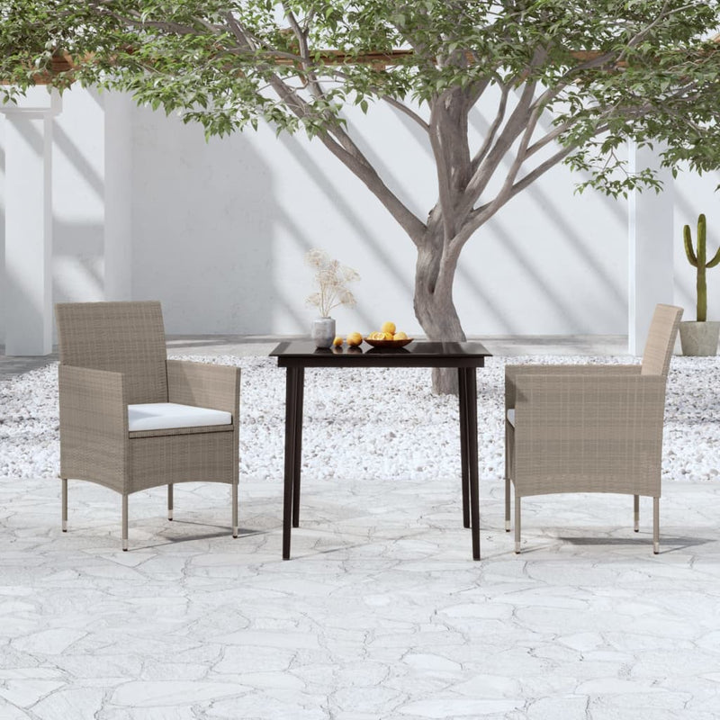 vidaXL 3 Piece Garden Dining Set with Cushions Beige and Black
