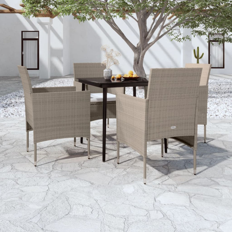 vidaXL 5 Piece Garden Dining Set with Cushions Beige and Black