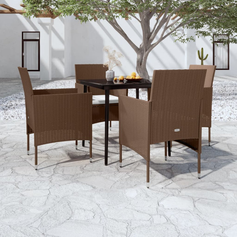vidaXL 5 Piece Garden Dining Set with Cushions Brown and Black