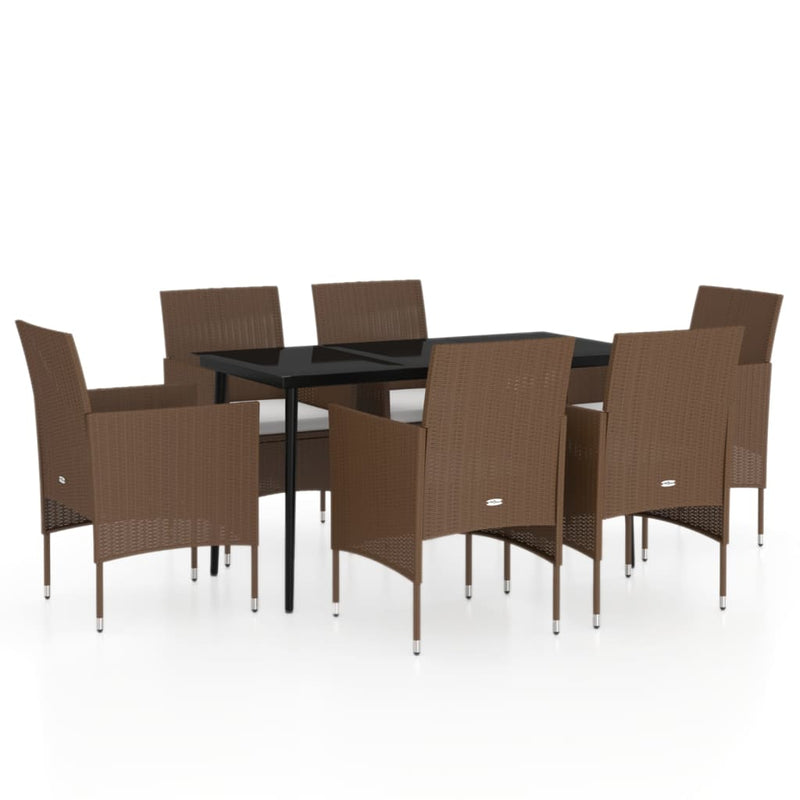 vidaXL 7 Piece Garden Dining Set with Cushions Brown and Black