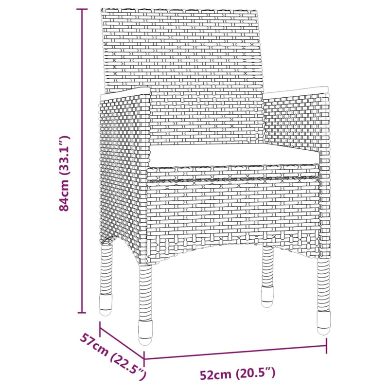 vidaXL 3 Piece Outdoor Dining Set with Cushions Grey and Black