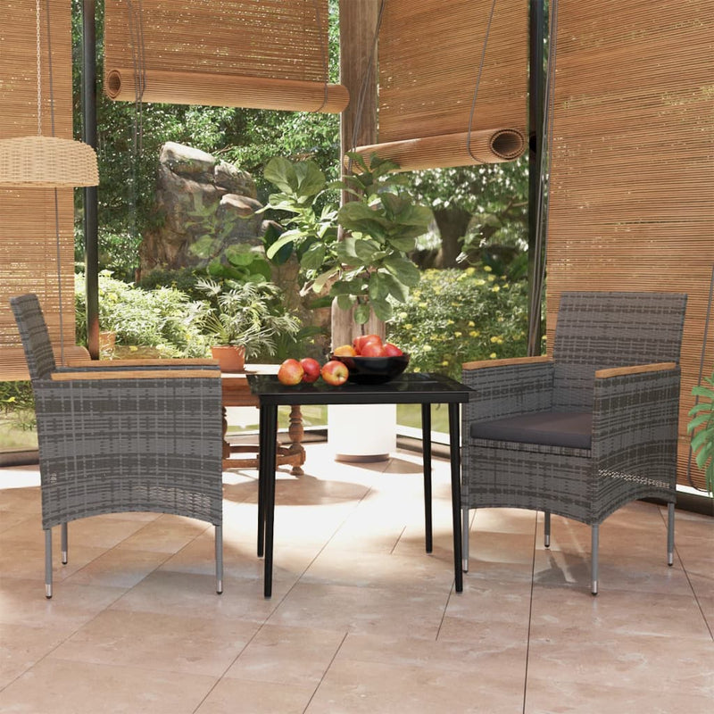 vidaXL 3 Piece Outdoor Dining Set with Cushions Grey and Black