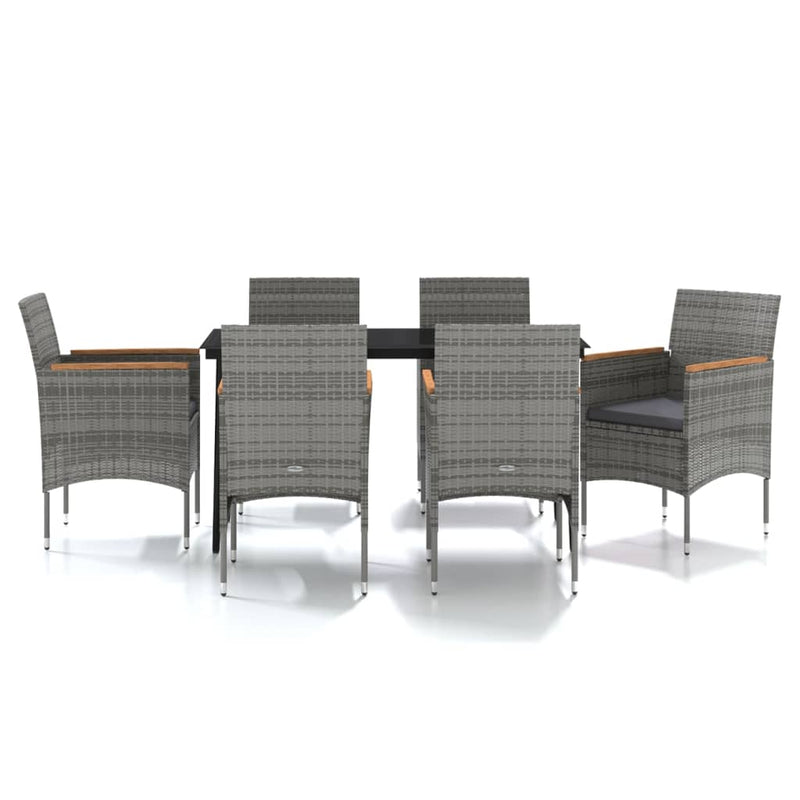 vidaXL 7 Piece Outdoor Dining Set with Cushions Grey and Black