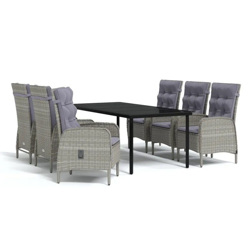 7 Piece Garden Dining Set with Cushions Grey and Black