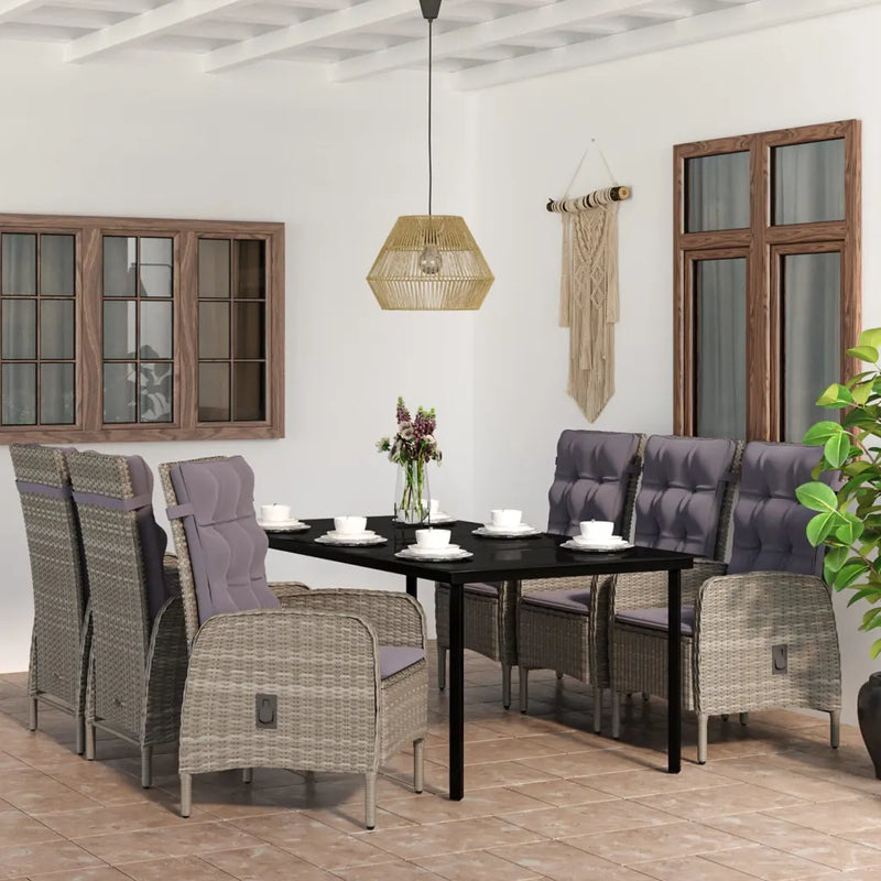 7 Piece Garden Dining Set with Cushions Grey and Black