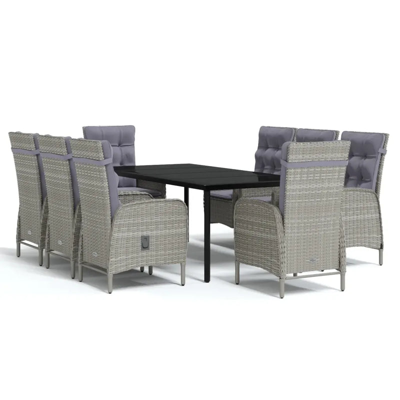 9 Piece Garden Dining Set with Cushions Grey and Black