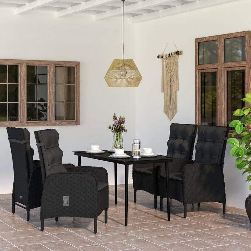 vidaXL 5 Piece Garden Dining Set with Cushions Black