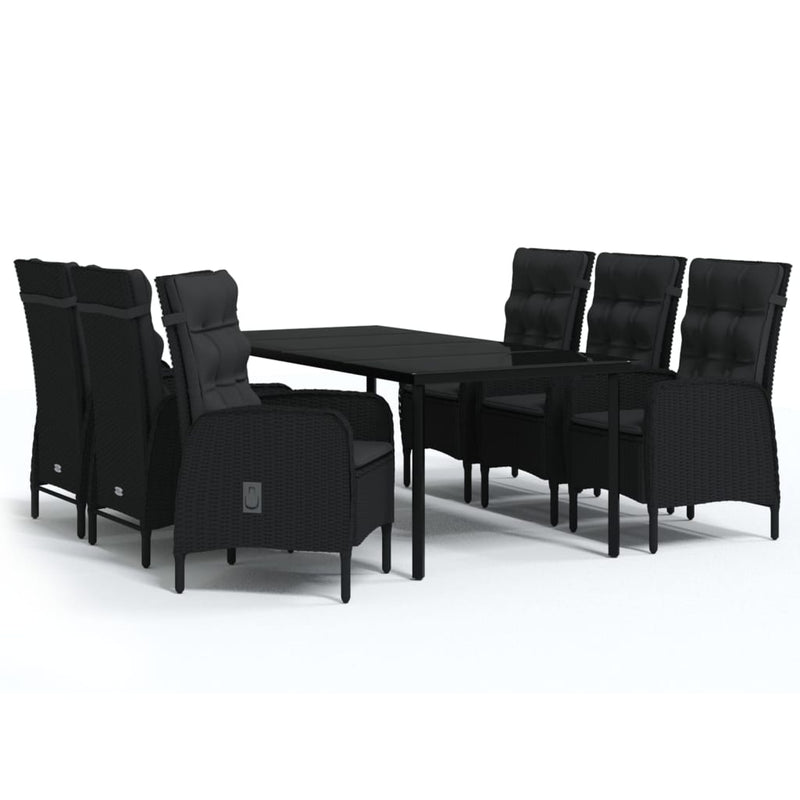 vidaXL 7 Piece Garden Dining Set with Cushions Black