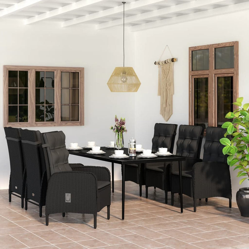 vidaXL 7 Piece Garden Dining Set with Cushions Black
