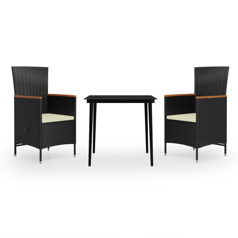 vidaXL 3 Piece Garden Dining Set with Cushions Black